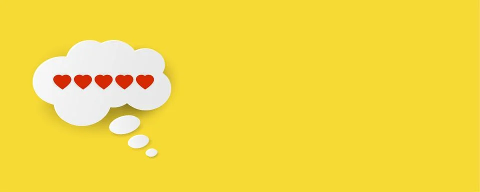 White chat cloud with five red hearts on a yellow background Stock Illustration