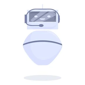 White chatbot wearing headset smiling at user Illustration