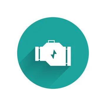 White Check engine icon isolated with long shadow. Green circle button. Vector 스톡 일러스트