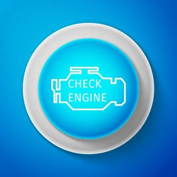 White Check engine icon isolated on blue background. Circle blue button with Illustrazione stock