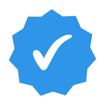 White check mark on the blue polygon 11 corners star badge icon of the verified Stock Illustration