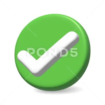 White check mark on green circle icon sign virtual modern 3d render shiny glossy PSD Template