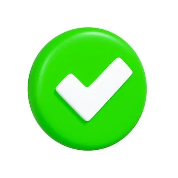 White check mark icon in green round button 3D render Stock Illustration
