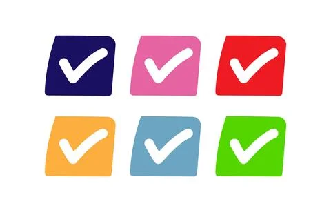 White check mark icon set design on colorful squares Stock Illustration