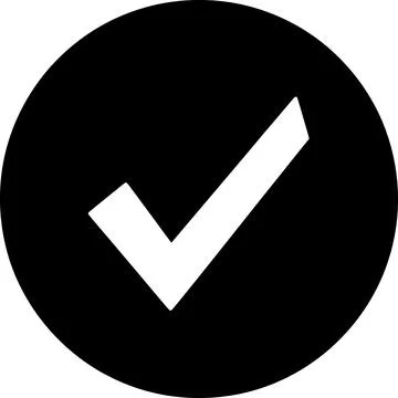 White Check Mark Inside Black Circle Icon - Success and Approval Symbol Ilustração Stock