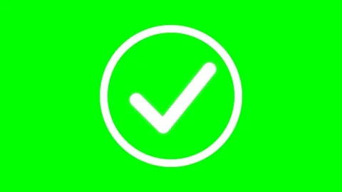 White check mark inside circle on bright green background for motion Stock Footage 348075624
