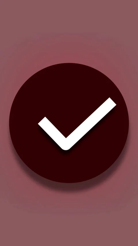 White check mark inside dark red circle on gradient. White check mark tick .. Stock Footage 345721675