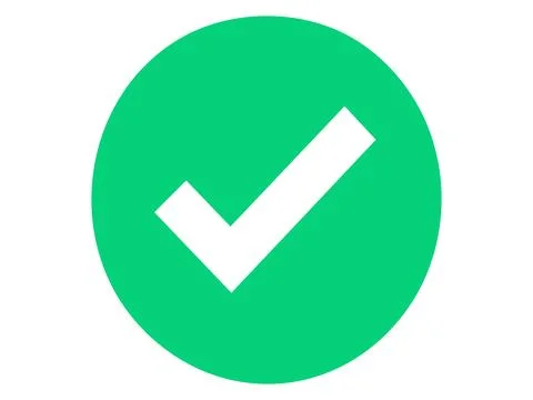 White check mark inside green circle isolated on white background, graphic il Stock Illustration