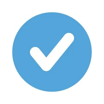 White check mark symbol inside a solid light blue circle tick icon Stock Illustration