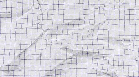 White checkered notebook paper with grid pattern. Crumpled sheet texture pe.. Stock Photos