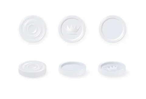 White checkers chips. 3d realistic round badge with circle convex lines on 스톡 일러스트
