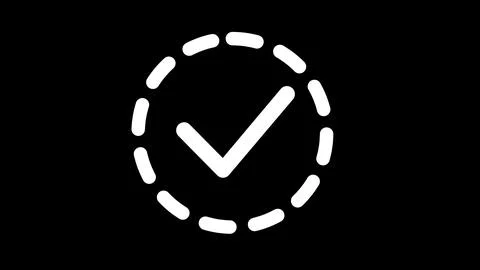 White checkmark in dashed circle on black background Stockillustratie