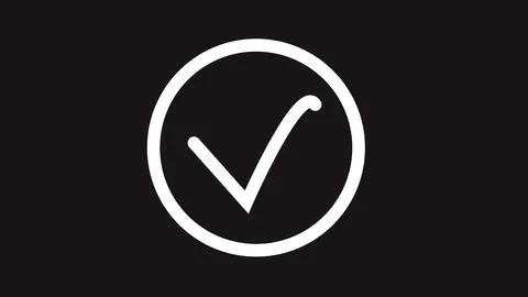 White checkmark in dashed circle on black background Stock Illustration