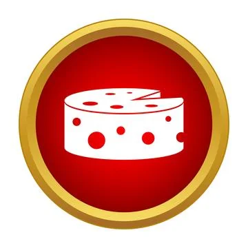 White cheese wheel with slice cut on red gold button Stock Illustration