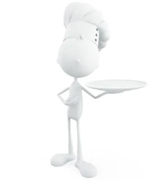 White chef character with dish Stock Illustration