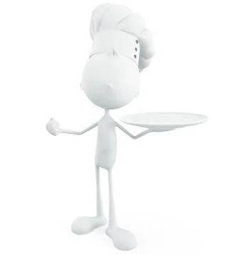 White chef character with dish Illustrazione stock