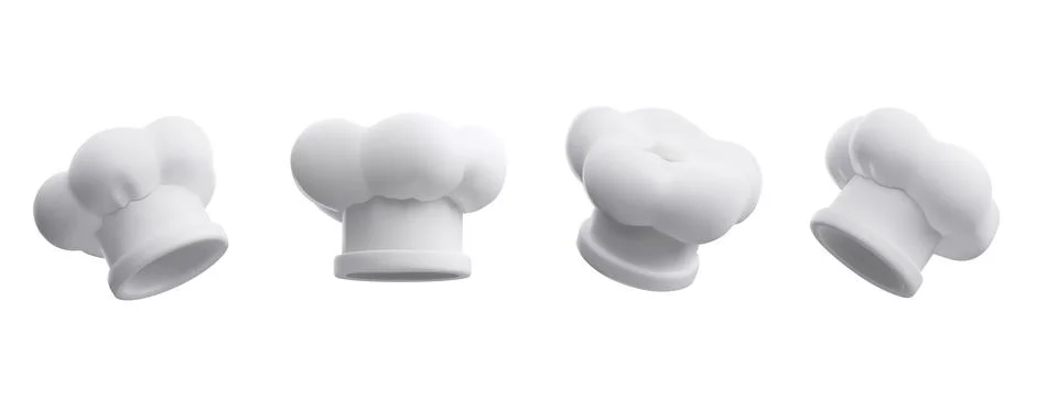 White chef hat 3D style vector icons set, professional headwear of kitchen Stock Illustration