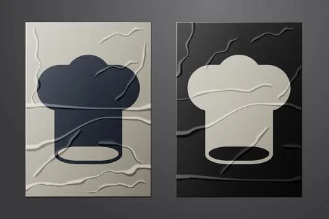 White Chef hat icon isolated on crumpled paper background. Cooking symbol. Cooks Stock Illustration
