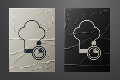 White Chef hat icon isolated on crumpled paper background. Cooking symbol. Cooks Stock Illustration