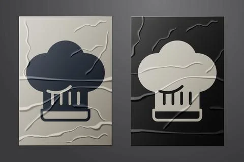 White Chef hat icon isolated on crumpled paper background. Cooking symbol. .. Stock Illustration