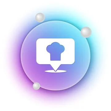White Chef hat with location icon isolated on white background. Cooking sym.. Ilustración de archivo