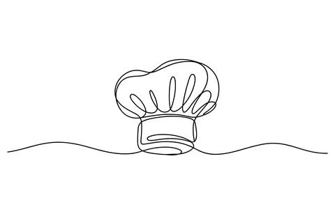 White Chef Hat on a White Surface simple line cooking Stock Illustration