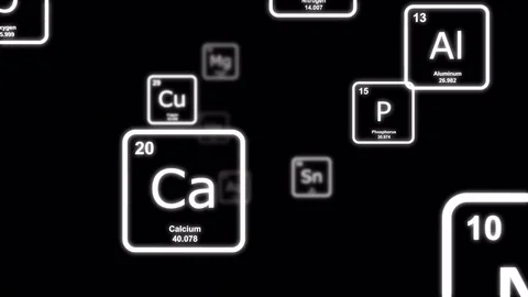 White chemical elements floating by on a black background Stock Footage 75894871