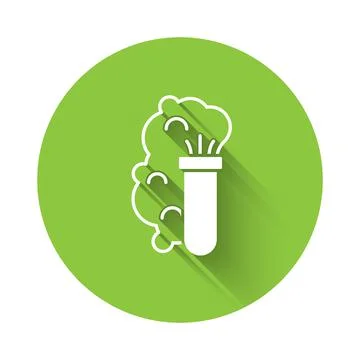 White Chemical experiment, explosion in the flask icon isolated with long shadow Stock Illustration