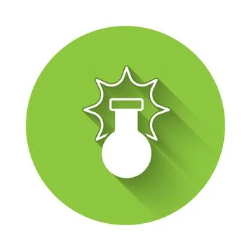 White Chemical experiment, explosion in the flask icon isolated with long shadow Stock Illustration