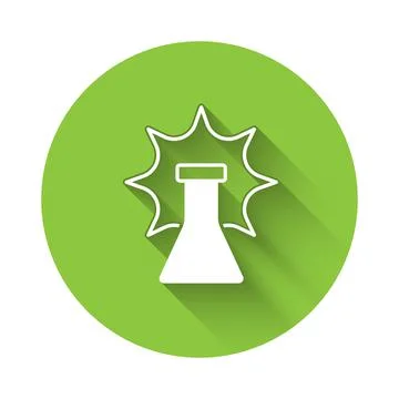 White Chemical experiment, explosion in the flask icon isolated with long shadow Stock Illustration