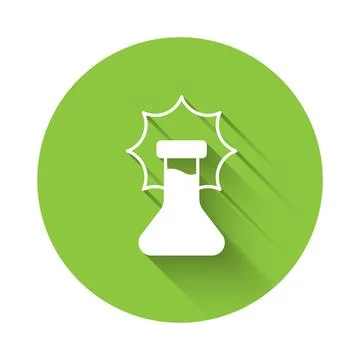 White Chemical experiment, explosion in the flask icon isolated with long shadow Stock Illustration