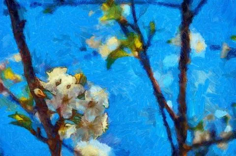 White cherry blossom digital art Ilustração Stock