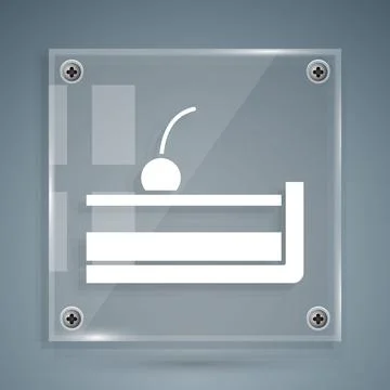White Cherry cheesecake slice with fruit topping icon isolated on grey Illustrazione stock