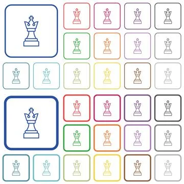 White chess king outlined flat color icons Stock Illustration