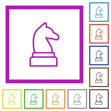 White chess knight flat framed icons Stock Illustration