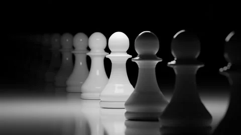 White Chess Pawns in Dramatic Lighting 3d render looping animation Stock Footage 299459697