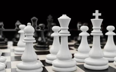White chess pieces extremely close up Illustrazione stock