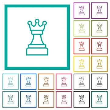 White chess queen flat color icons with quadrant frames Stockillustratie