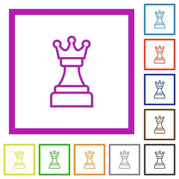 White chess queen flat framed icons Stock Illustration