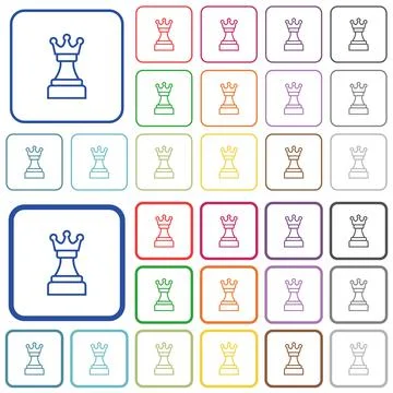 White chess queen outlined flat color icons Stock Illustration