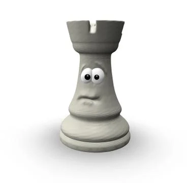 White chess rook with comic face - 3d illustration Stock Illustration