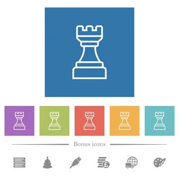 White chess rook flat white icons in square backgrounds Stock Illustration