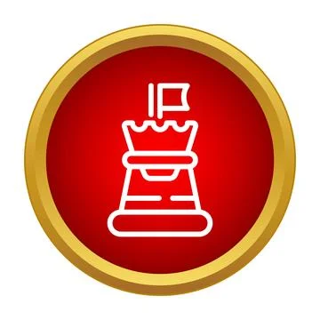 White chess rook icon with flag inside red circle Stock Illustration