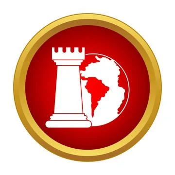 White chess rook tower and world globe icon Stock Illustration
