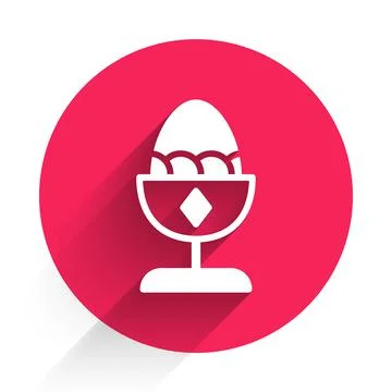 White Chicken egg on a stand icon isolated with long shadow background. Red 스톡 일러스트