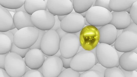 White chicken eggs and single satin gold egg filling up the volume Stock Footage 270342330