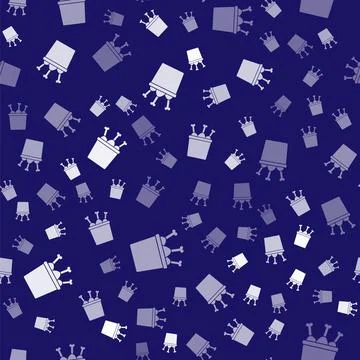 White Chicken leg in package box icon isolated seamless pattern on blue Illustrazione stock