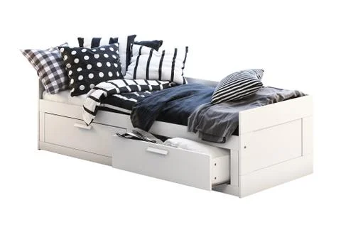 White children's bed with storage. 3d render Stock Illustration