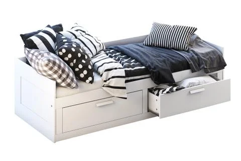 White children's bed with storage. 3d render Stock Illustration