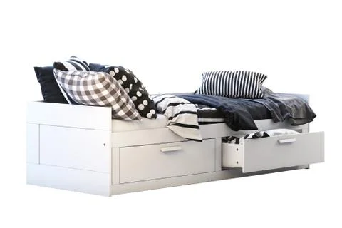 White children's bed with storage. 3d render Stock Illustration